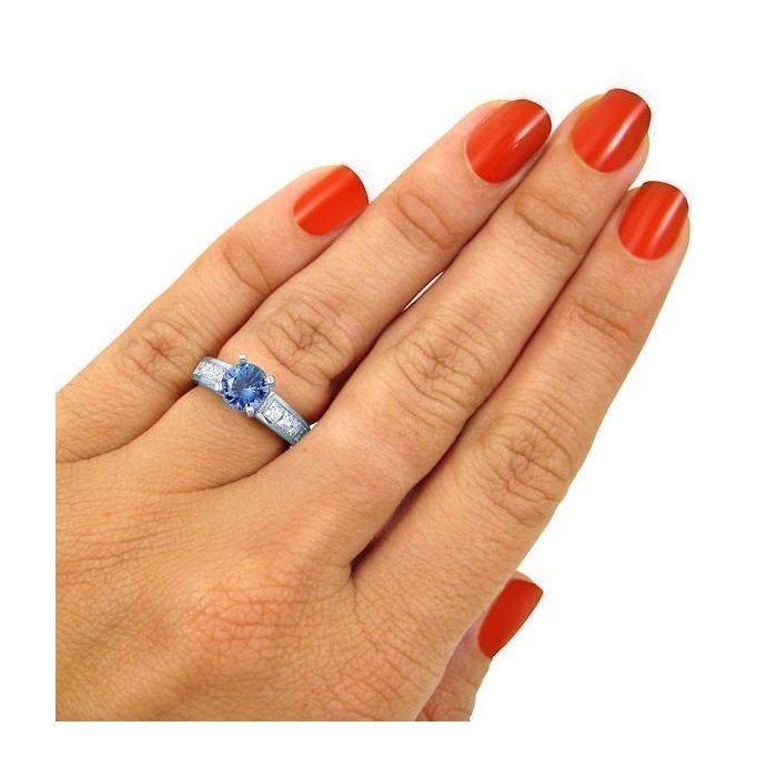 2.50 Ct Round Cut Natural Sapphire & Diamond Wedding Ring 14K White Gold Size 5