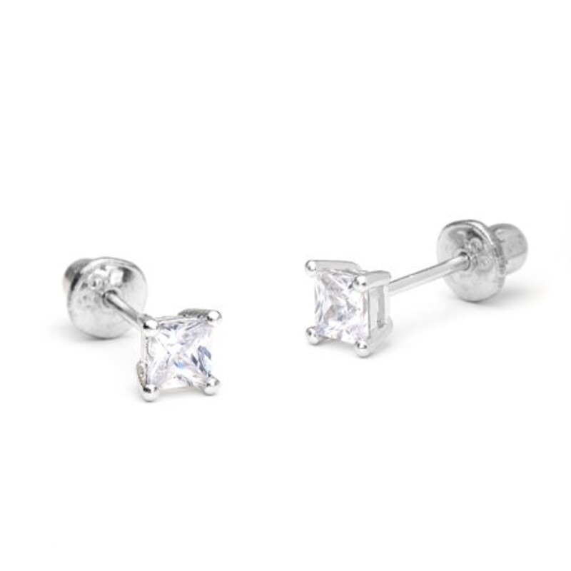 1.5 mm Princess Diamond Tiny Stud Screw back Earrings in 14k White gold
