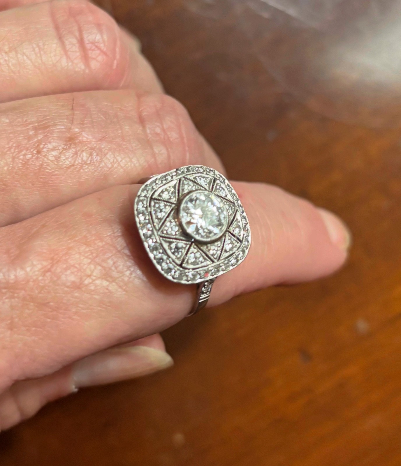INVESTMENT GRADE 1.42ct Old European Cut Diamond Art Deco Platinum Ring VS/FG