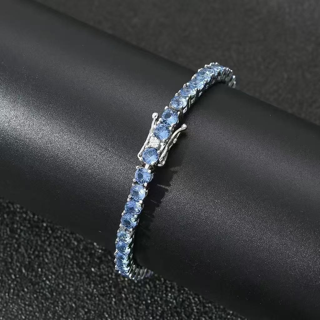 4mm Hip Hop Men Women Blue/Purple/White Tennis Chain Round Bracelet 6-8″
