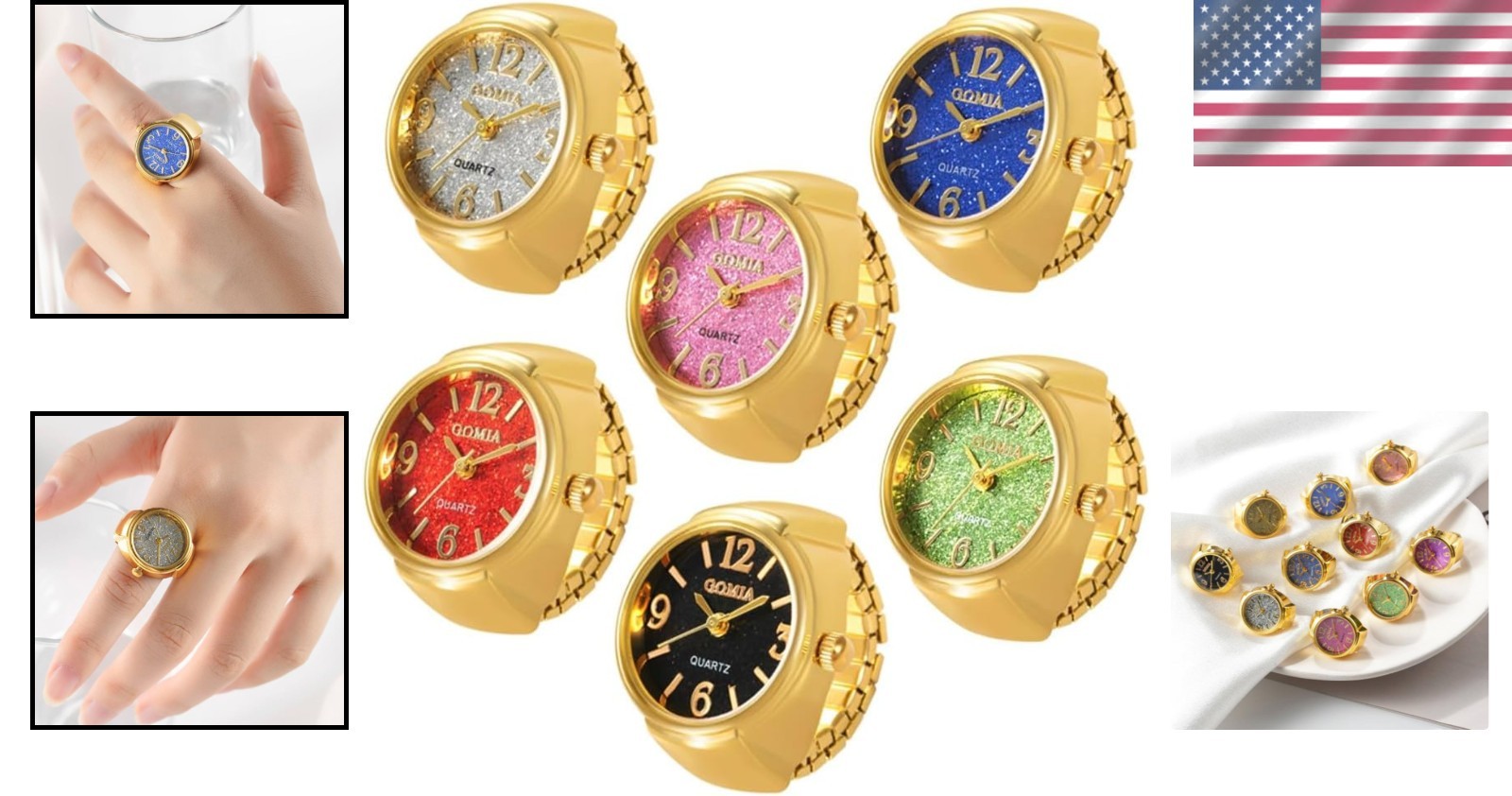 Dazzling 6Pcs Round Dial Finger Watches – Stylish Gift for Every Occasion