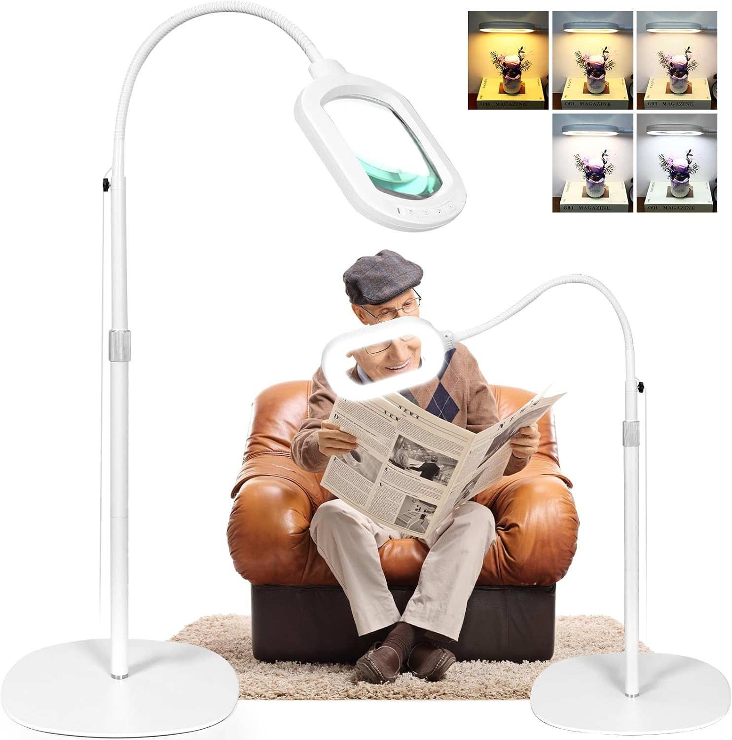 Large Magnifying Glass with Light and Stand, 15X Rectangle Optical Real Glass Le