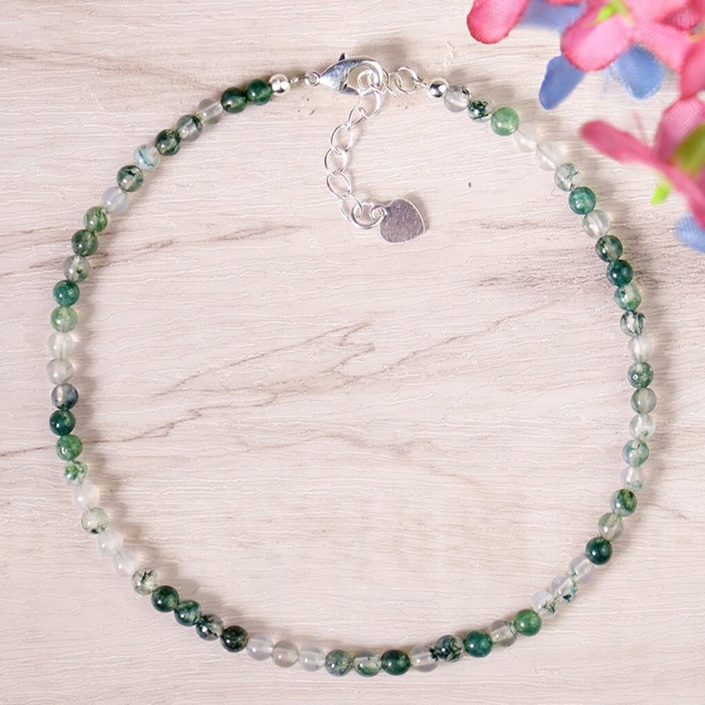 2025Gift Idea Natural Tiny Green Moss Agate Healing Reiki Dainty Crystal Anklet
