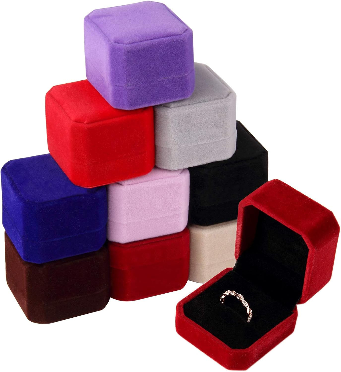 9Pcs Velvet Ring Box Earring Box Jewelry Gift Box Assorted Color