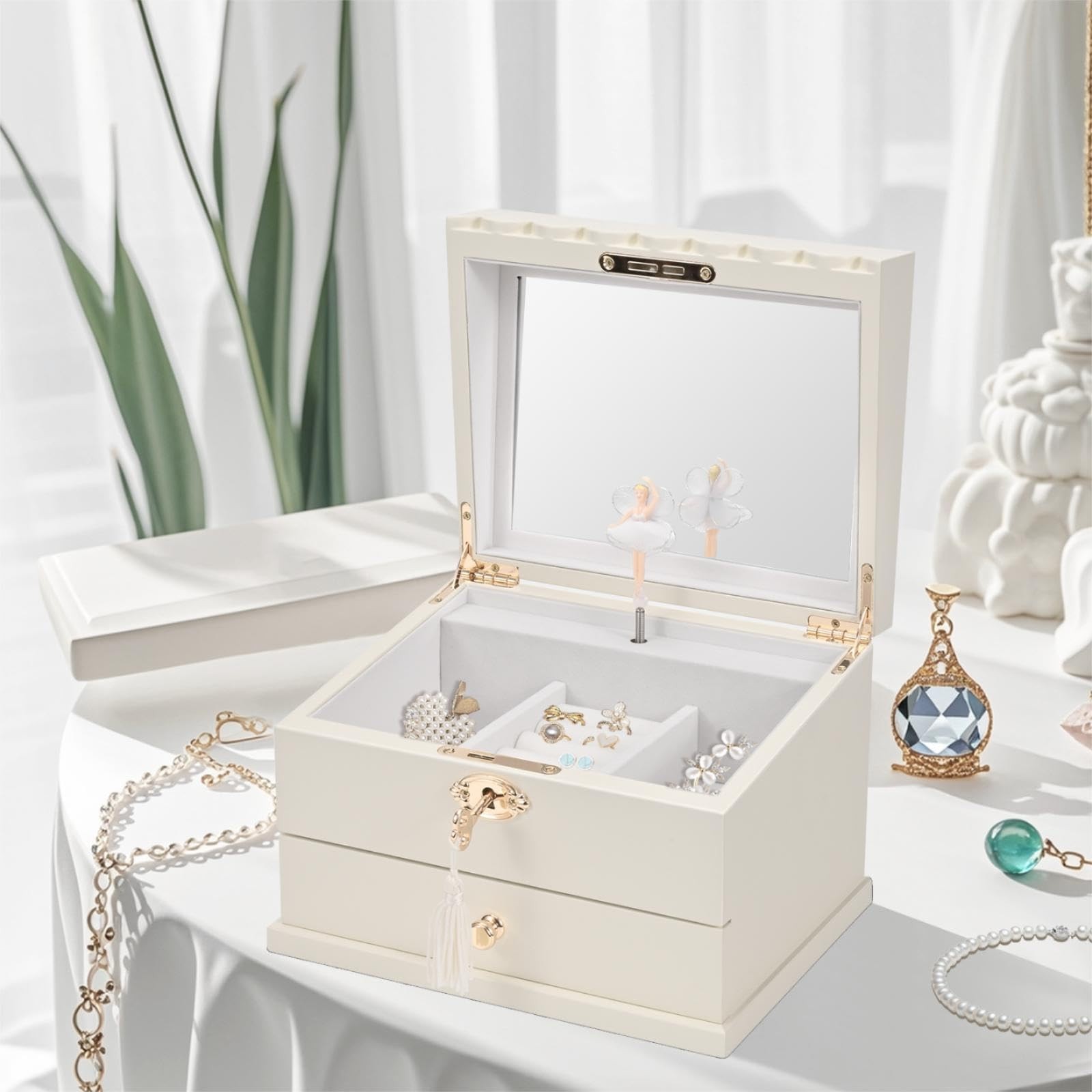 Lihou PapaQ Wooden Ballerina Medium Musical Jewelry Box with Mirror and Lock …