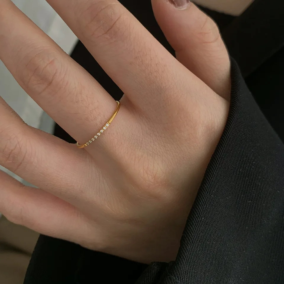 CZ Ring 1mm Thin Round Zircon Gold Tone Stackable Engagement Women Jewelry
