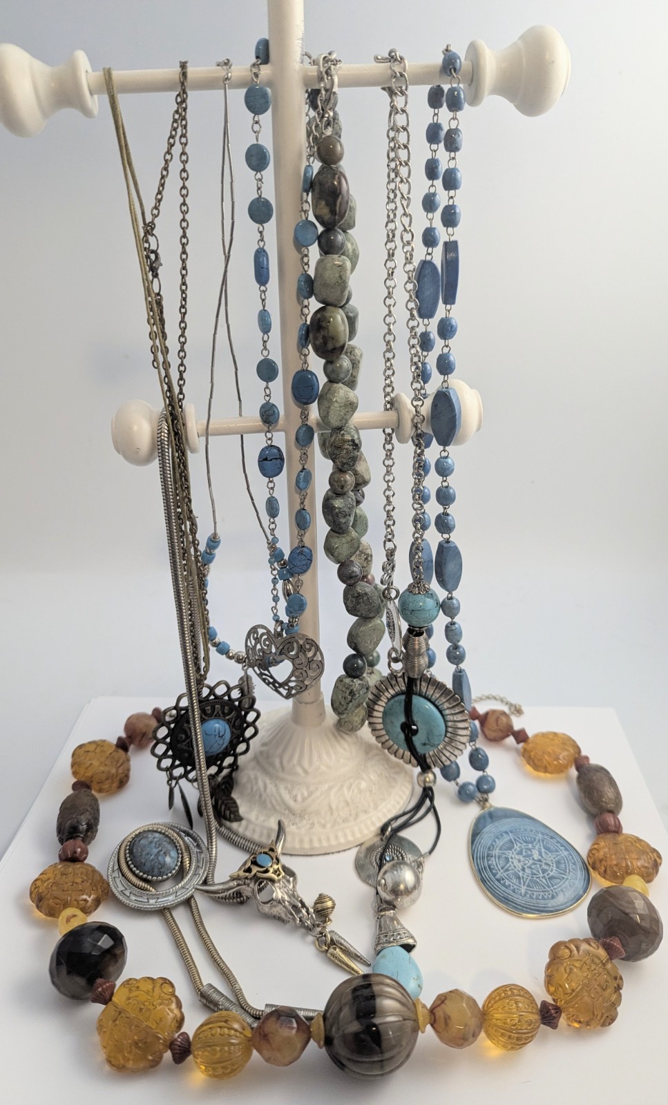 Vtg Mod Faux Turquoise Amber Tribal Jewelry lot 9 Pc Some Real Gems