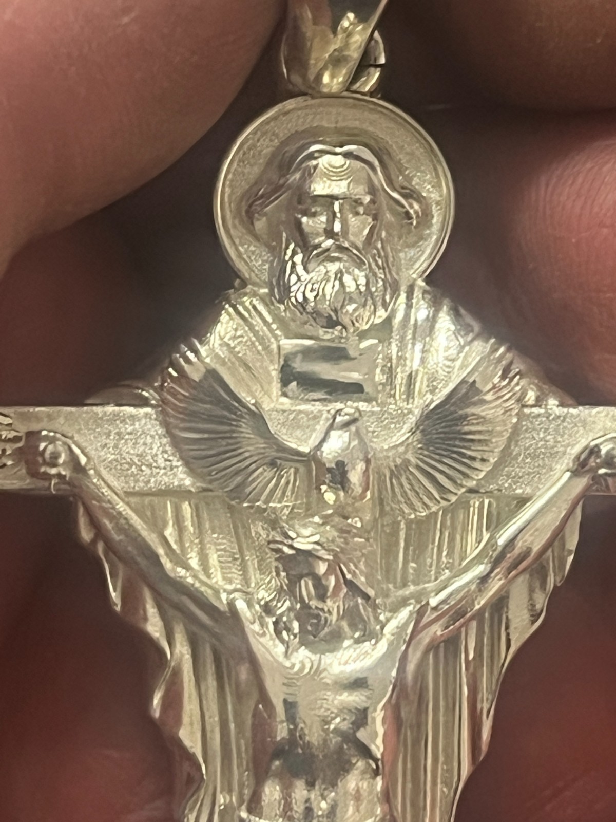 Holy Trinity Crucifix 3.5 inch Large Pendant 34 grams Sterling Silver 925