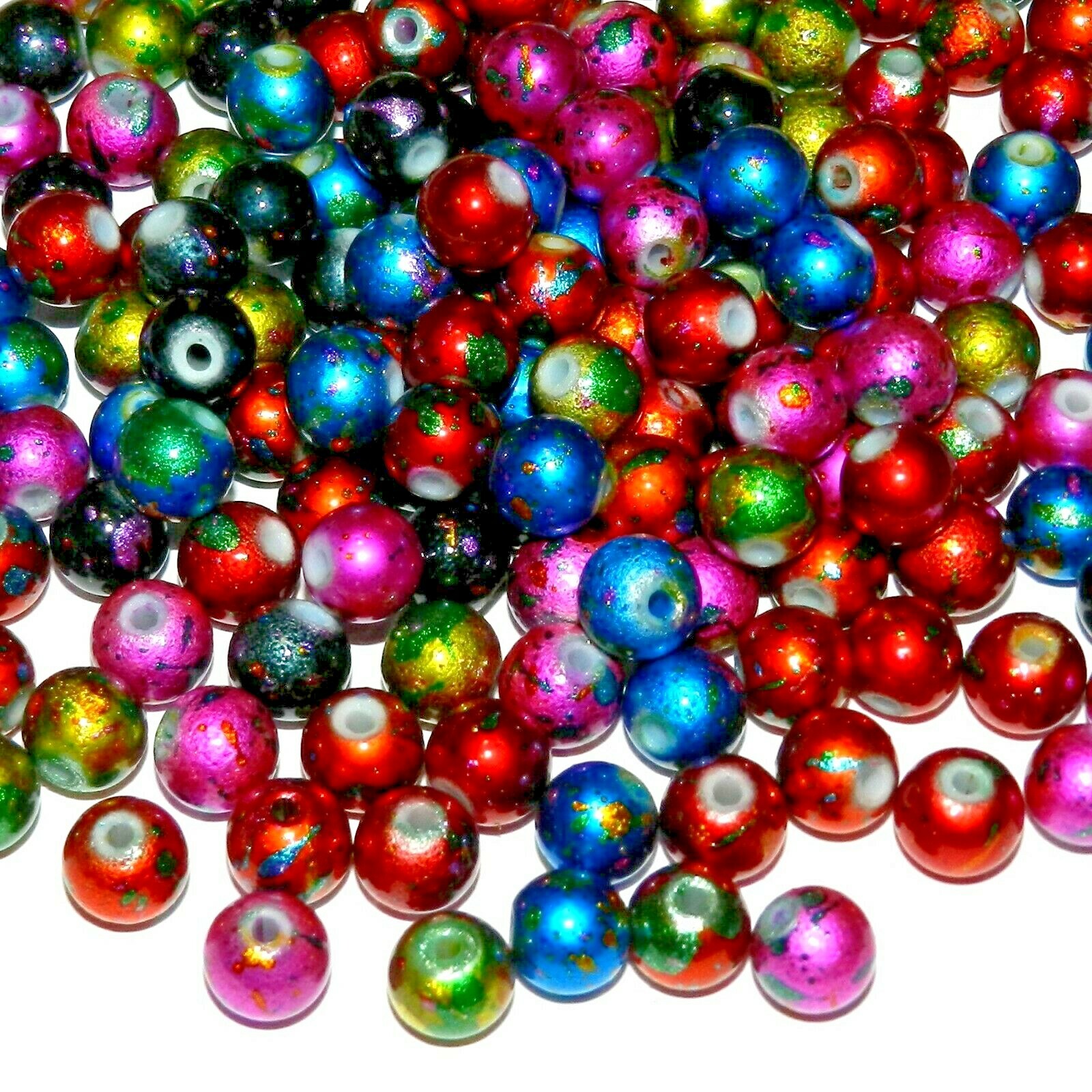 GW4269 Assorted Mix Color Metallic Graffiti Drawbench 8mm Round Glass Bead 500pc