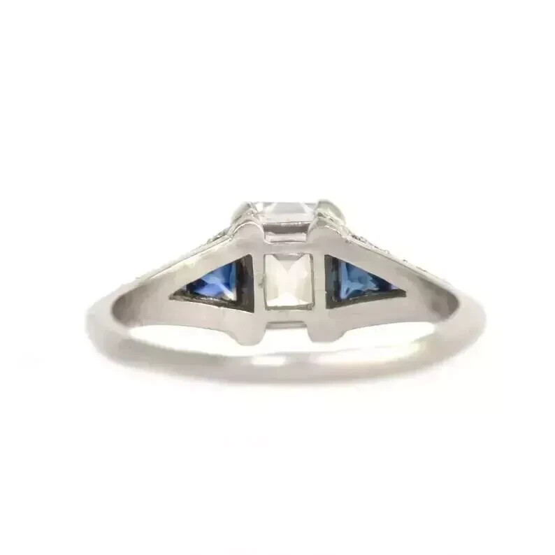 Art Deco Style Emerald Cut Lab Created Diamond Engagement 14K White Gold FN Ring