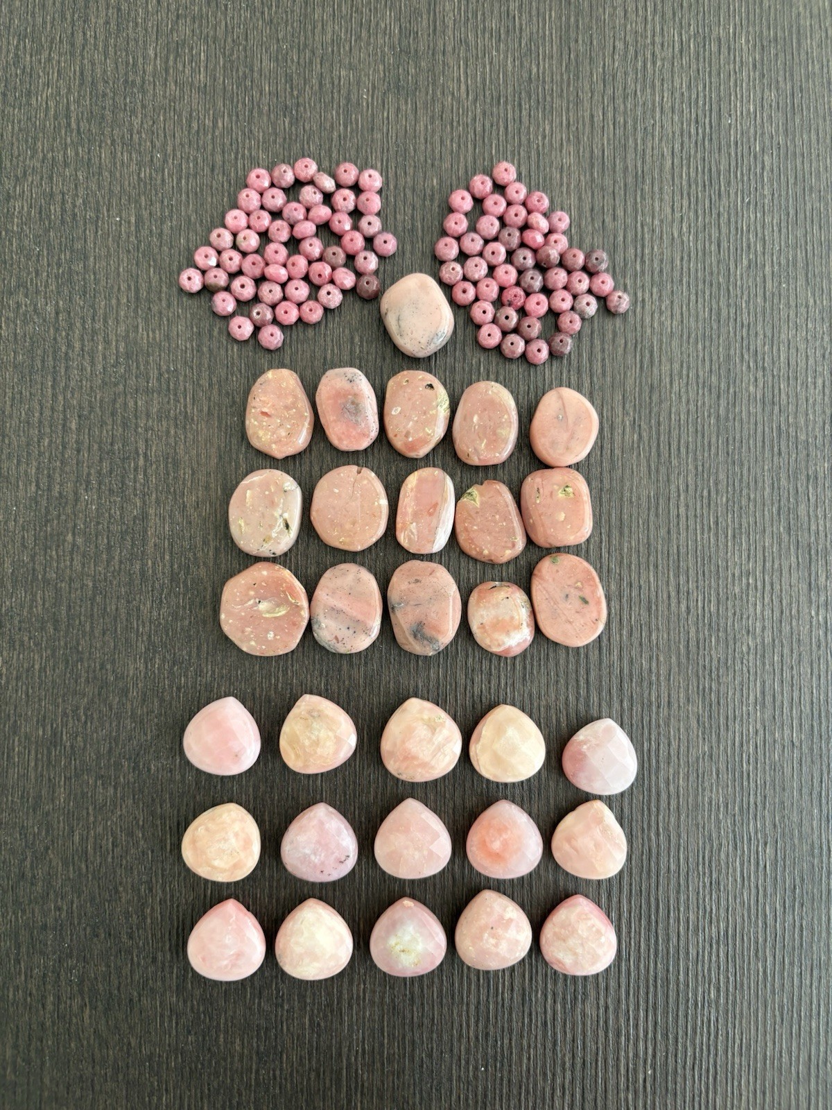 LOT of Mixed Pink Opal and Rhodonite Drops Roundelle Beads Stones Read Info