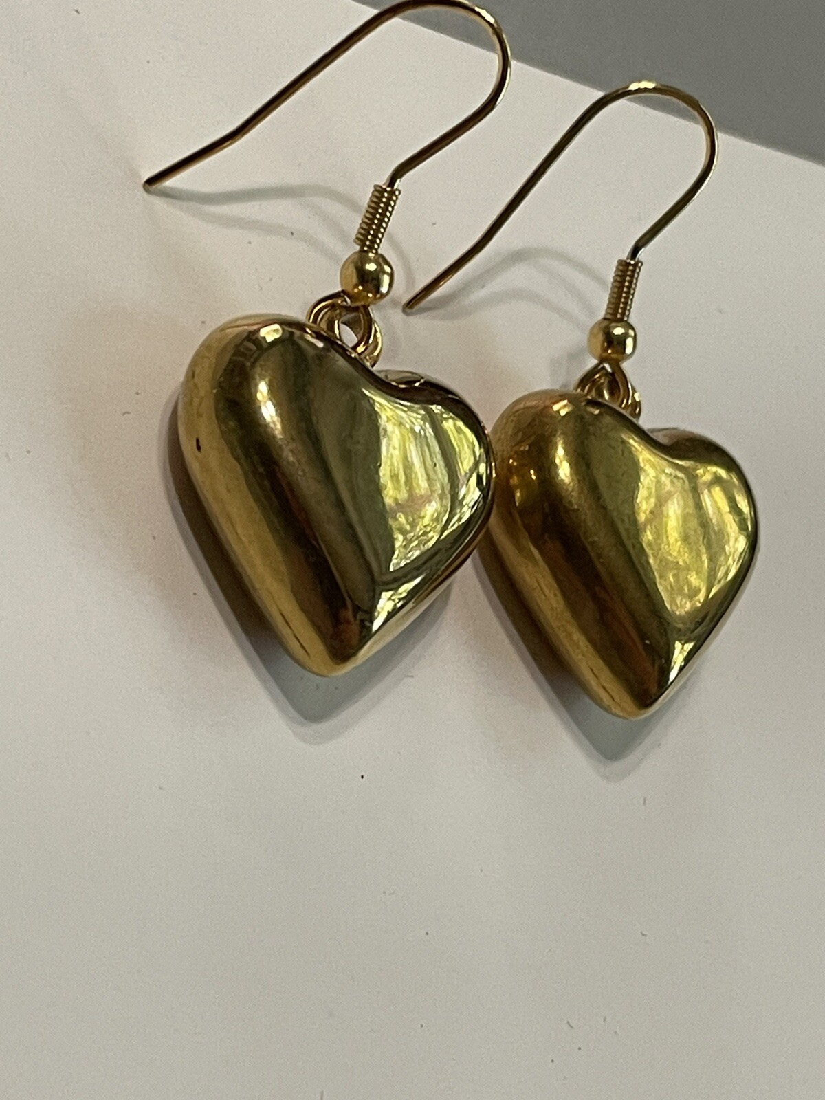 Gold Heart Earrings ALL Stainless 3D Surgical Hooks Love Luck Jewelry Gift NEW