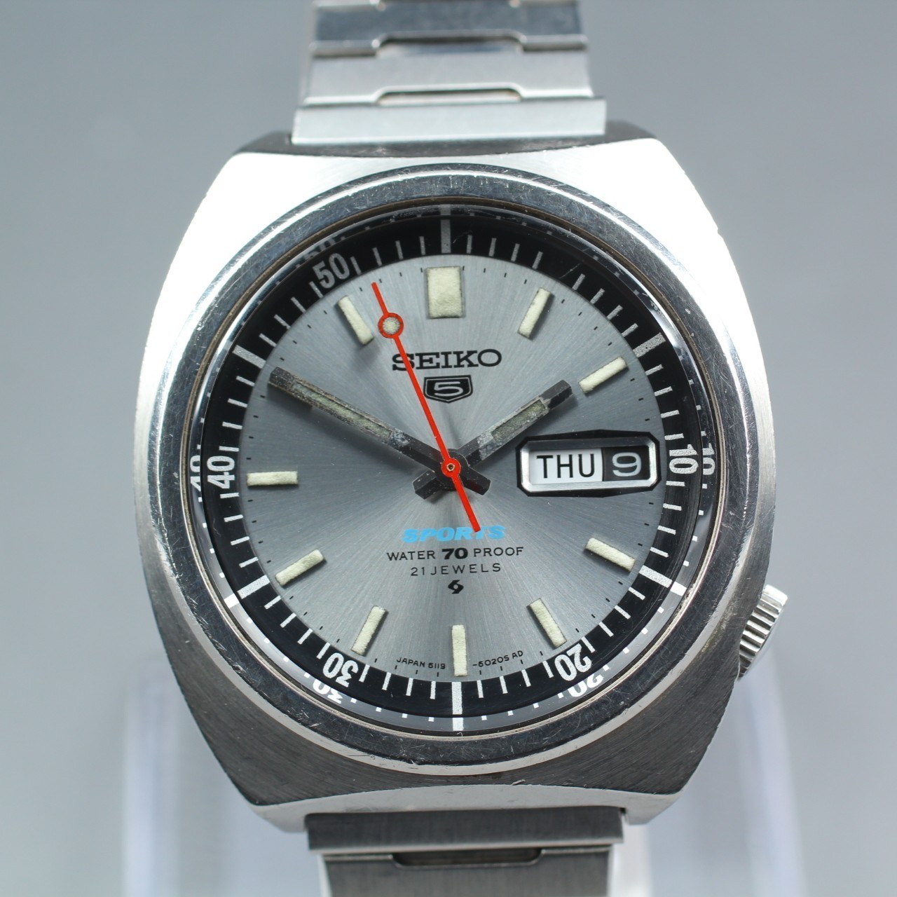 Vintage [N Mint] Seiko 5 Sports 6119-6020 Silver Dial 38mm Men AT Watch JP #348