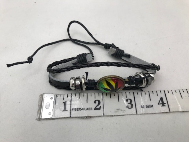 Slick style Unisex Black leather colorful pot plant adjustable bracelet
