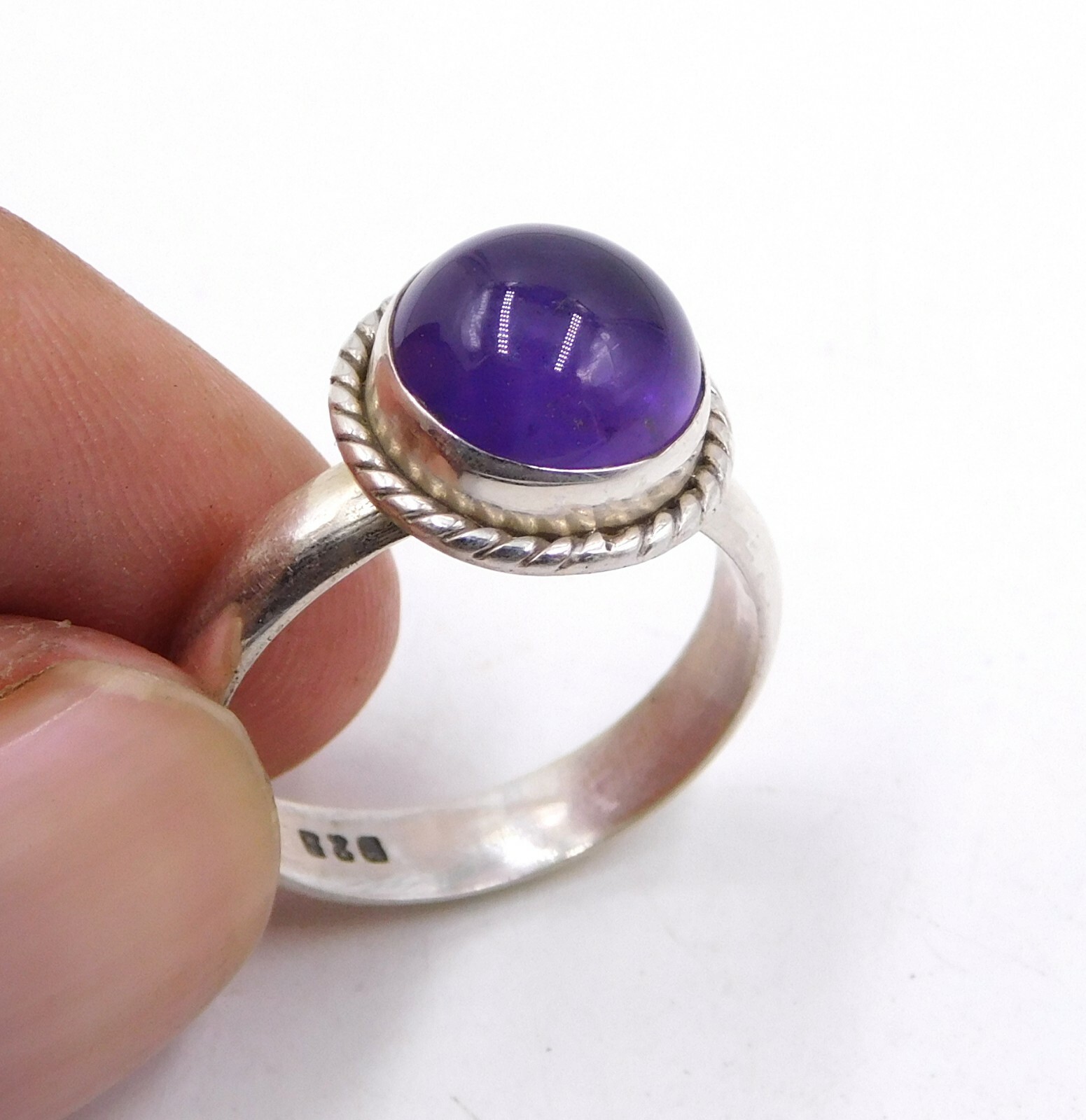 4.40 Gm Natural Amethyst Cab Ring 925 Solid Sterling Silver Ring Size 7.25″ US