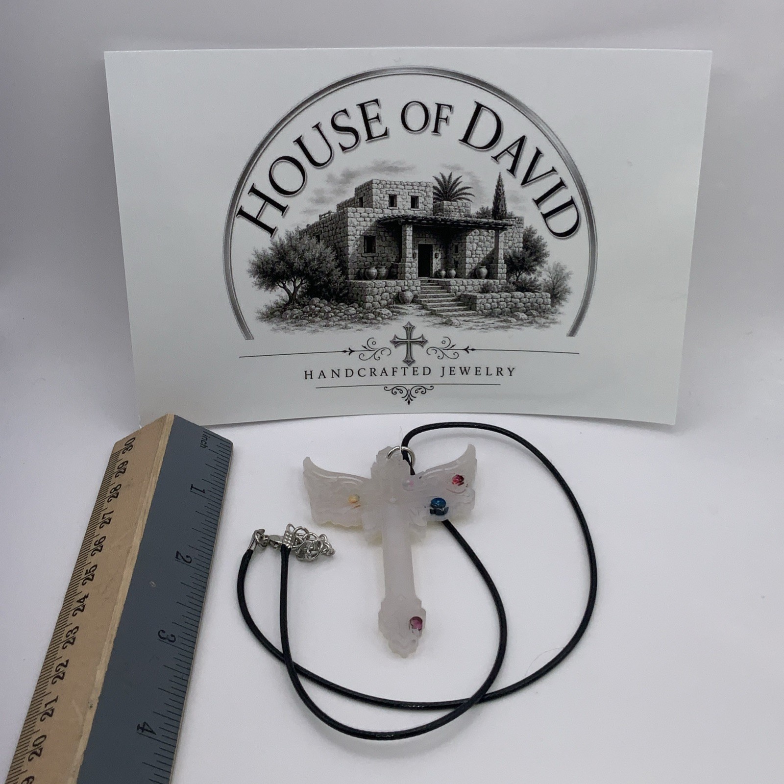 House Of David Handmade Cross Necklace Floating 3D Pearls