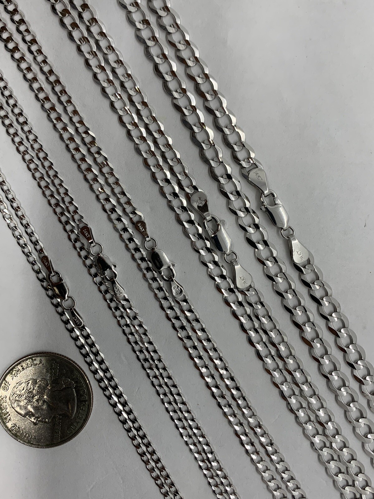 14K Solid White Gold Cuban Link Chain/Necklace Men’s/Women’s 2.2mm-5.7mm 16″-30″