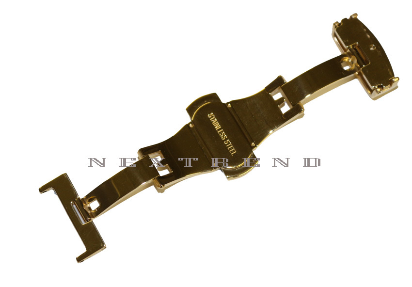 Gold Stainless Steel Butterfly Deployment Clasp Buckle With Push Button