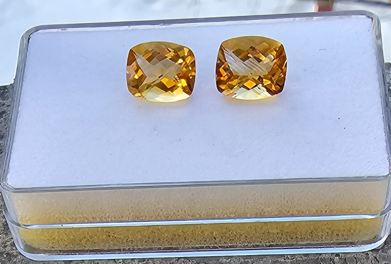 Citrine Pair Of 10.8mm Cushion Loose Stones