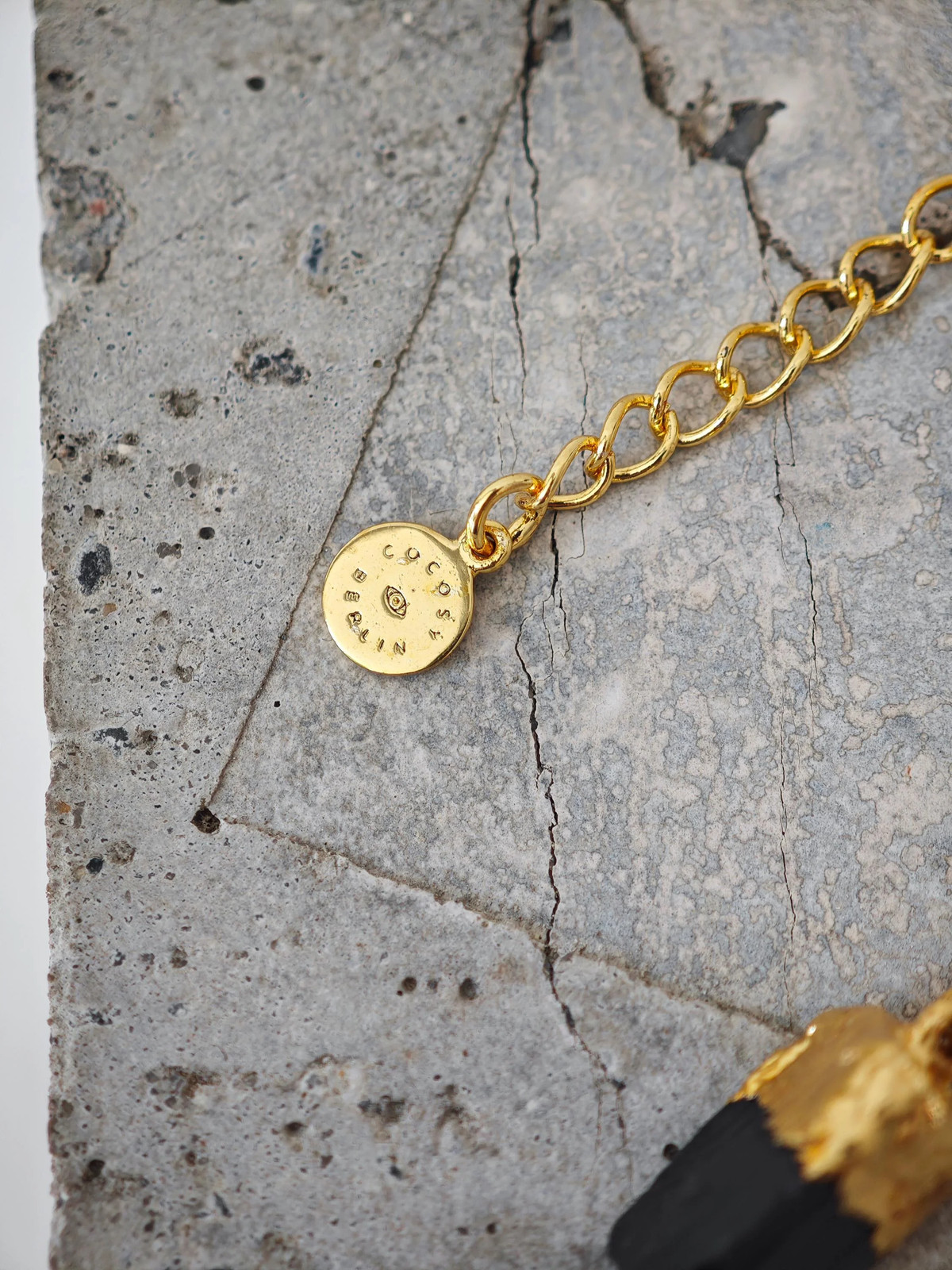 Gold Necklace with Tourmaline Pendant 18K Gold Plating Chain Black Gold