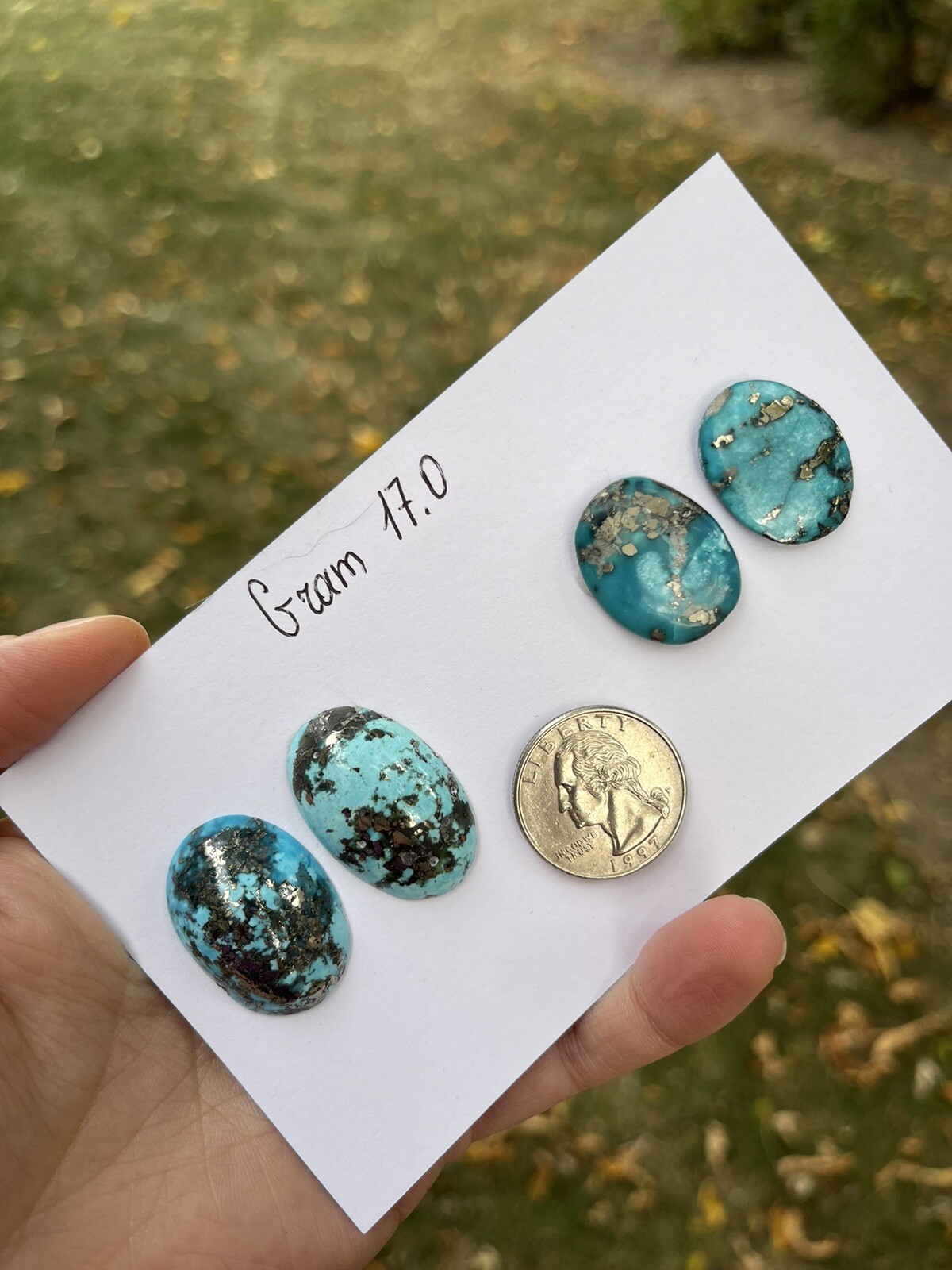 Natural Stabilized Turquoise cabochons with pyrite, lot 17.0 grams, 4 Pcs
