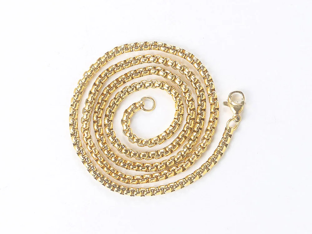 Hip Hop Necklaces For Men Women Gold Color Stainless Steel Necklace 3MM Square P