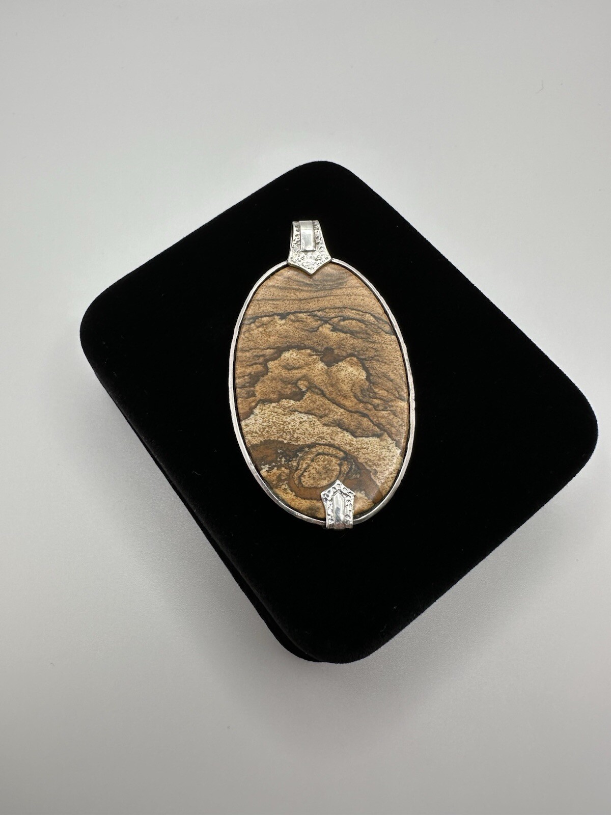 Vintage Sterling Silver BJ Picture Jasper Large Necklace Pendant 6.6cm JB20