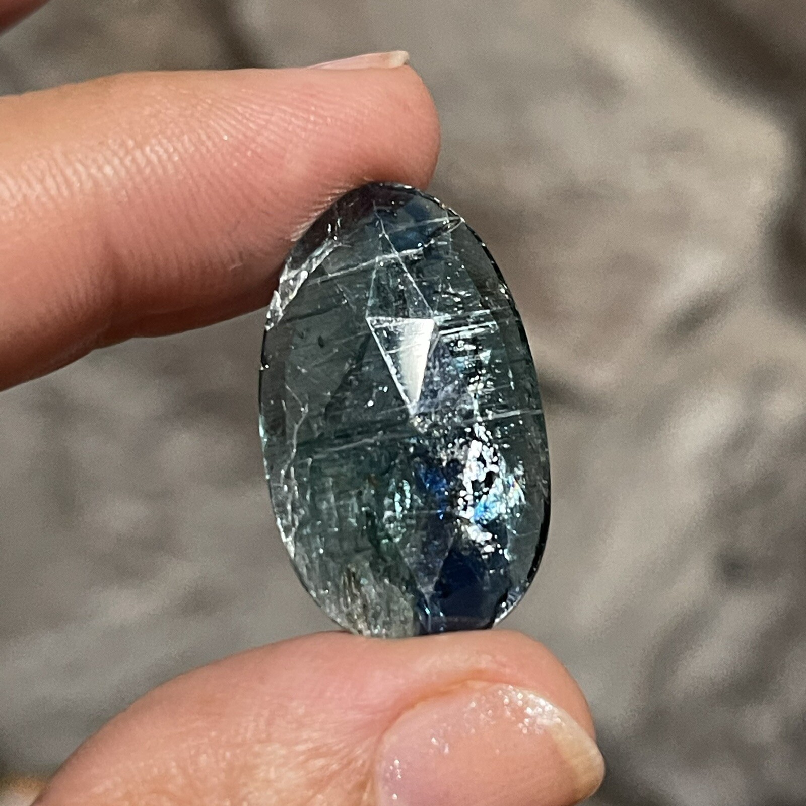 17.35ct 28×16.6×3.7mm Extra Shiny Large Teal Blue Rose Cut Kyanite Cabochon Gem