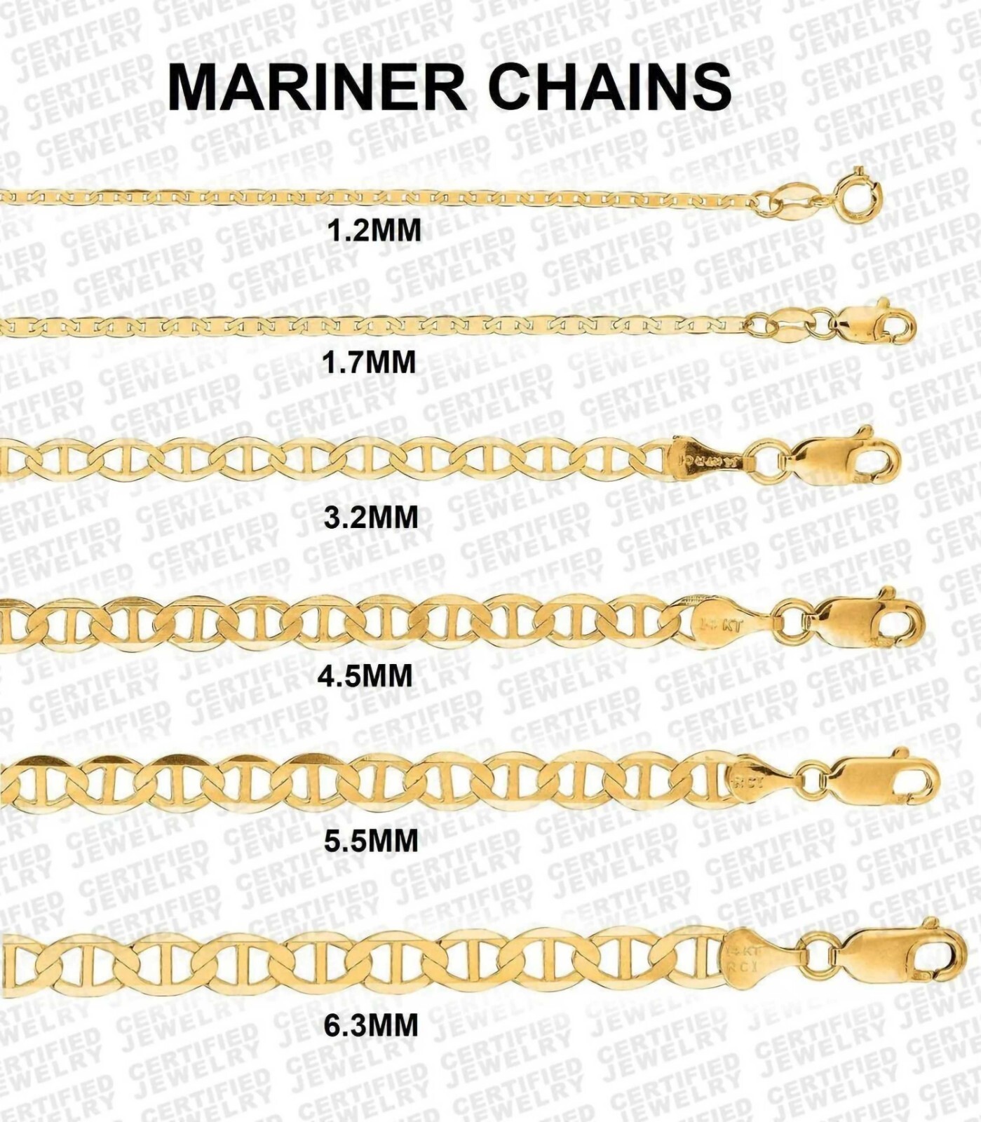 Solid 14K Yellow Gold Mariner Link Chain Necklace 7″ To 30″ Inch, 1.2mm To 6.3mm
