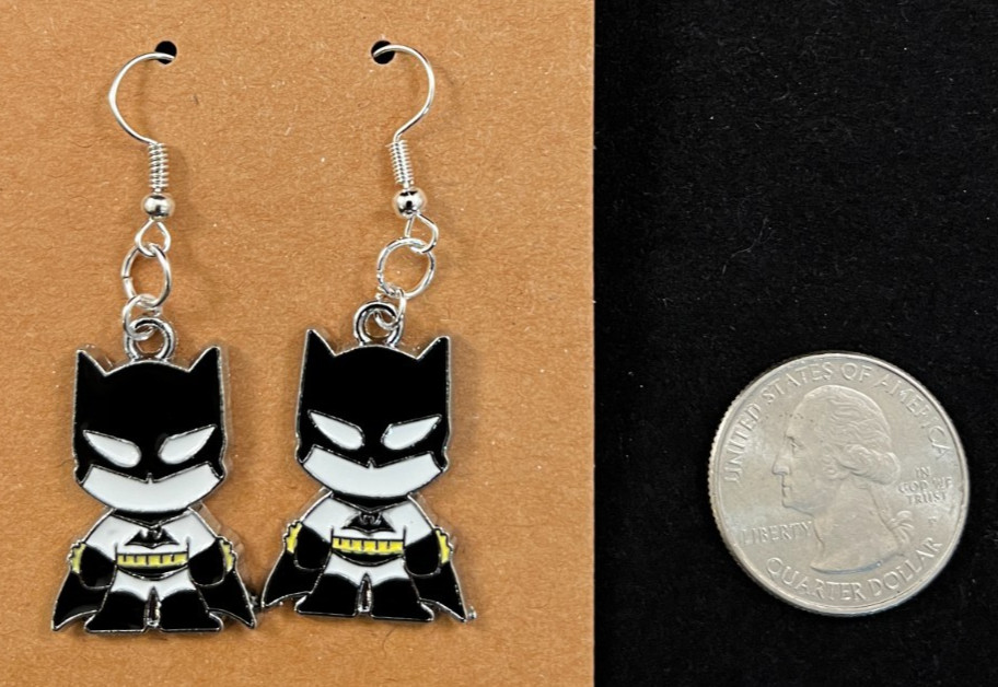 DC Superhero Inspired – Batman – Earrings – Dangle – Silver Hooks – Handmade