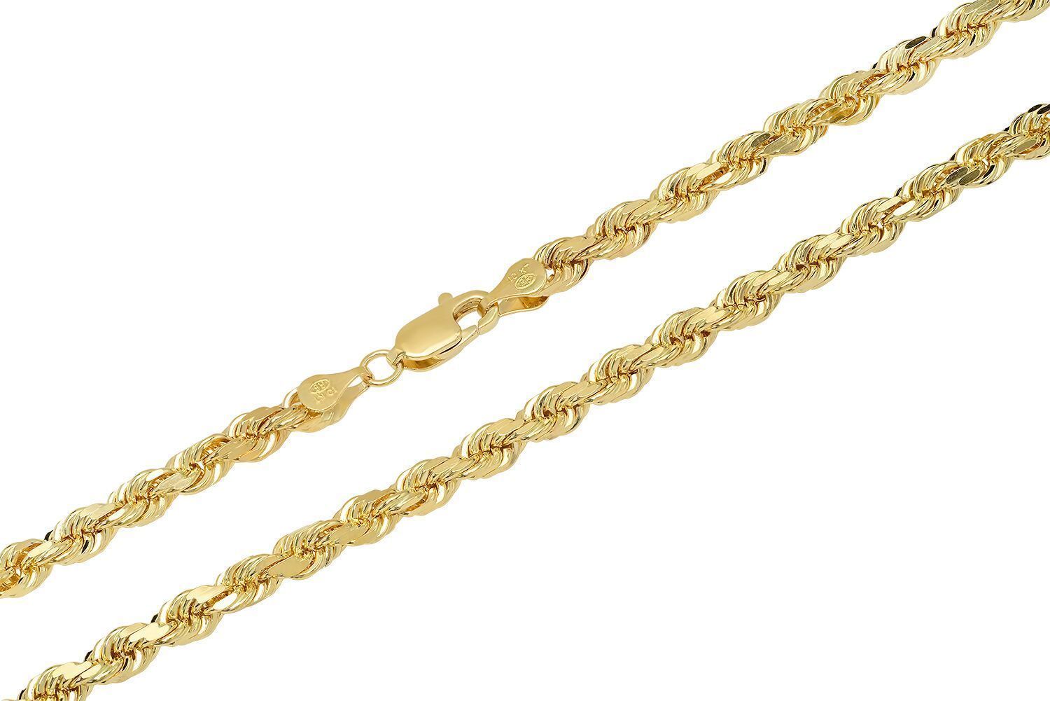 Solid 10k Yellow Gold 4mm-6mm Diamond Cut Rope Chain Pendant Necklace Sz 18″-30″