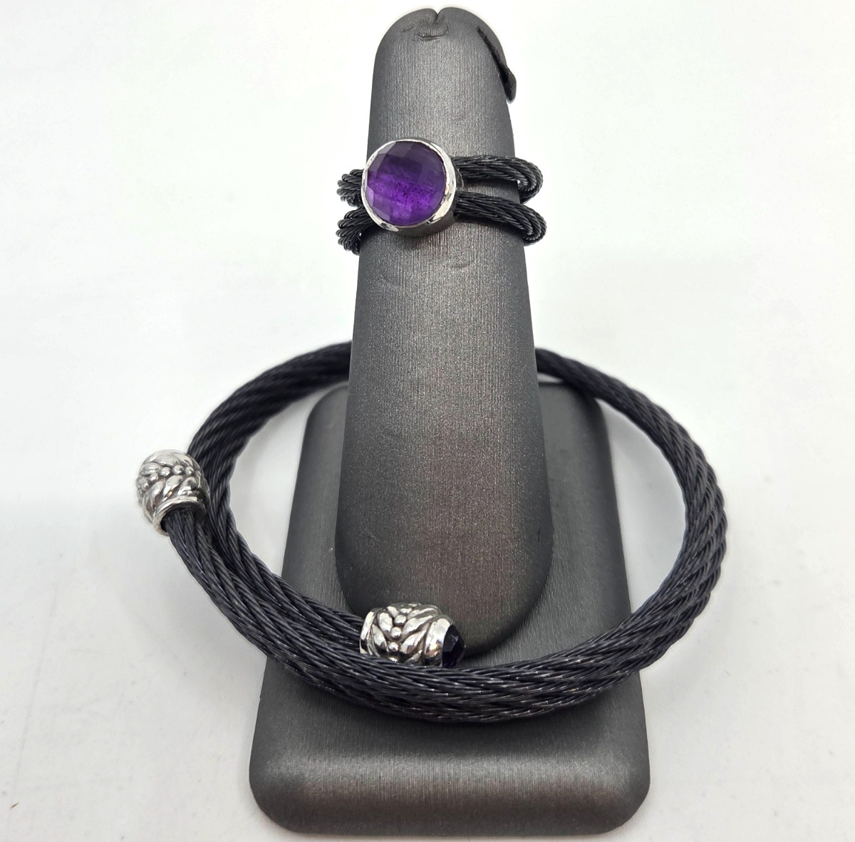 CHARRIOL ? Sterling Silver & Black Stainless, Amethyst Bracelet & Ring Set