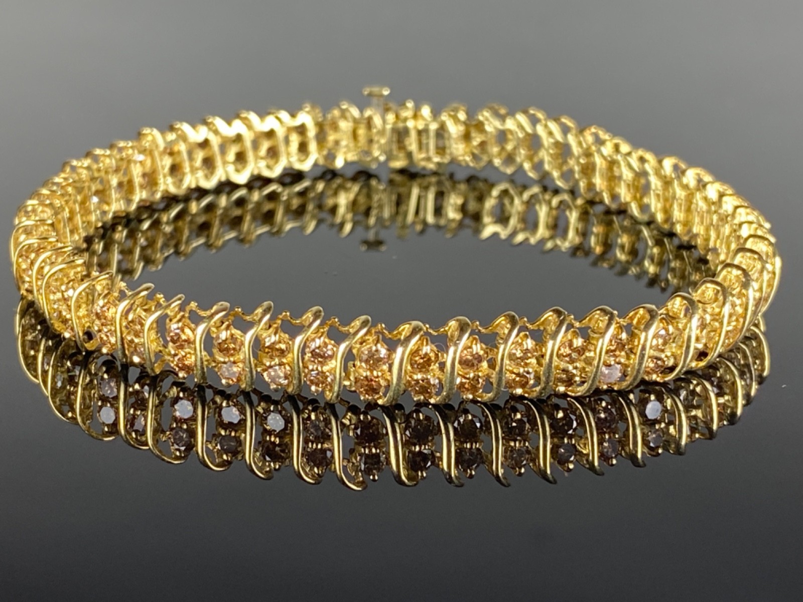 10K Gold & Brown Diamond Tennis Bracelet: 7-1/2″ / 11.47 grams / 3TCW