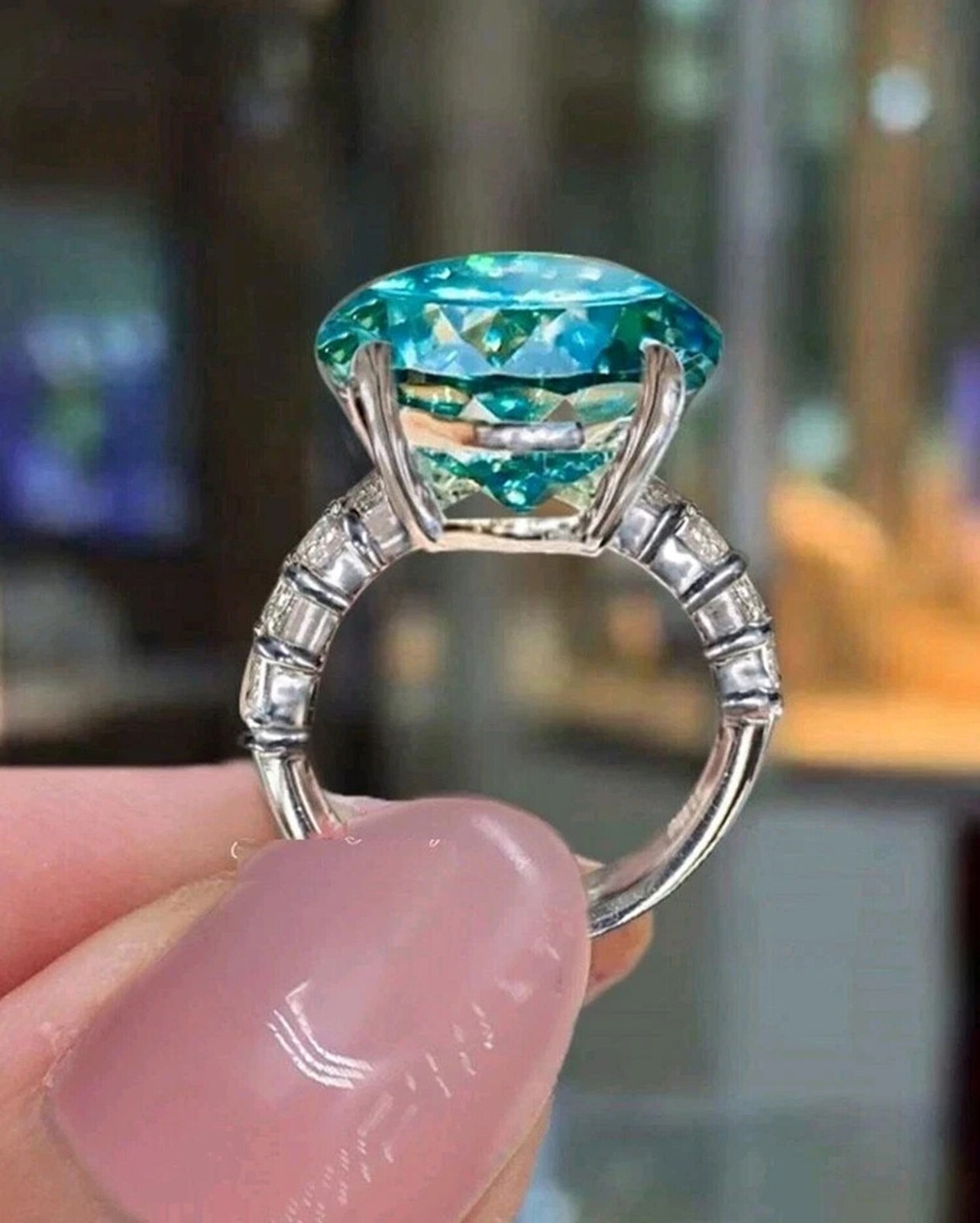 20.00 Ct Blue Lab Grown Diamond Round Solitaire Ring 925 Sterling Silver VVS1