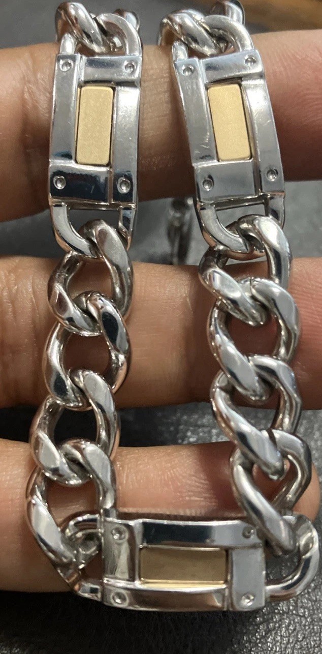 14kt & 925 Sterling Silver Combination Cuban Solid Bracelet 60grams 9.5inches
