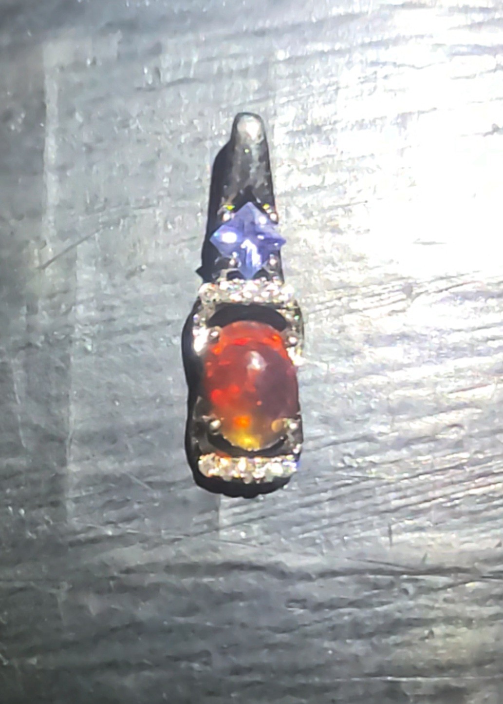 Black Ethiopian Fire Opal & Amethyst Pendant/925 Sterling Silver (SEE DETAILS)