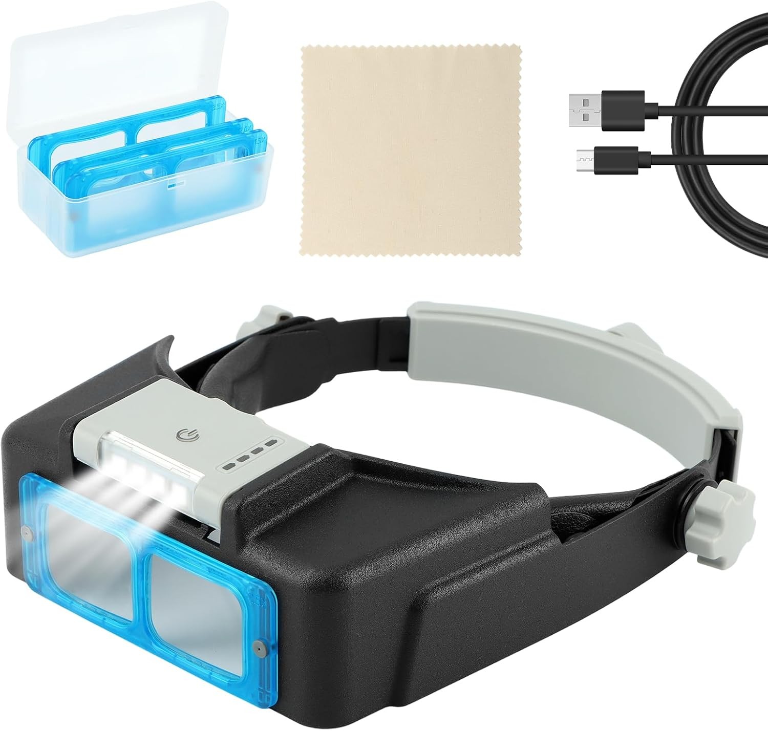 Headband Magnifier with Light,Rechargeable Magnifying Glasses for Close WorkMagn