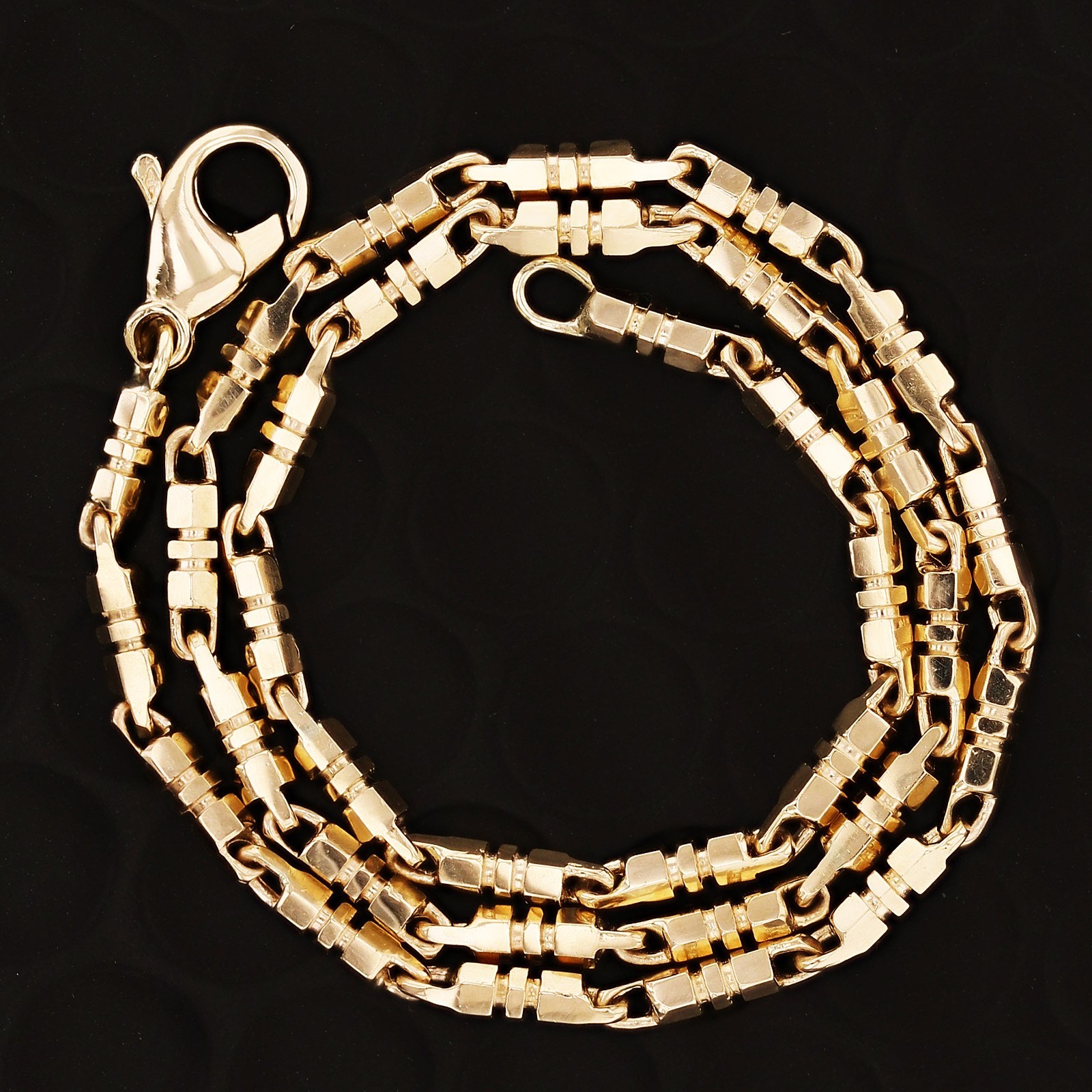 14k Yellow Gold Solid Handmade Fancy 3D Bar Link Necklace 15″ 3mm 21 grams