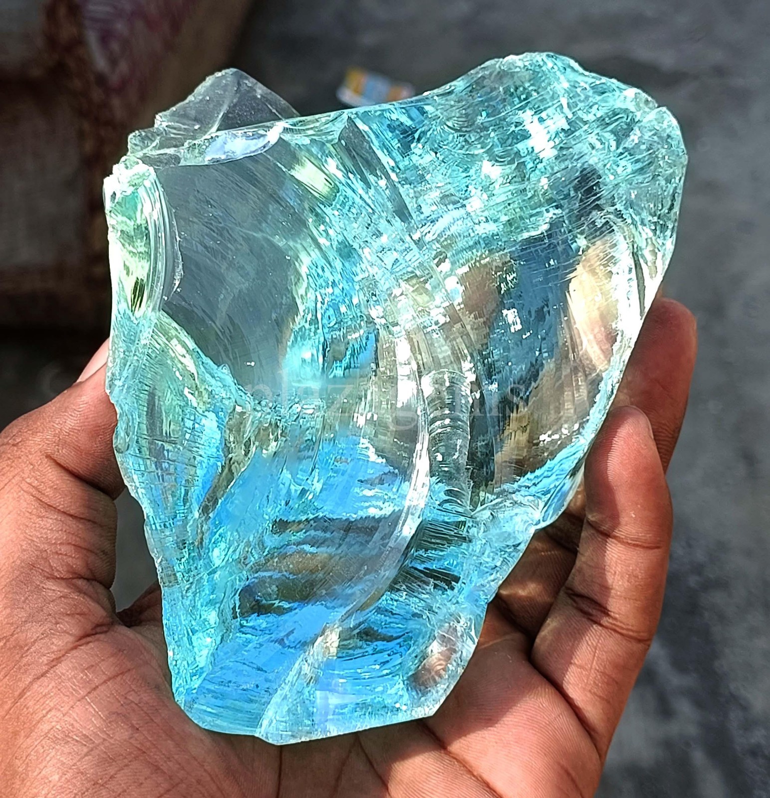 EGL 3094 Ct Natural Aquamarine Rough Transparent Uncut Gemstone 130X94 MM ” 5OSI