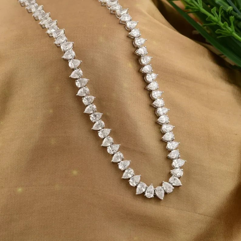 22.00 Ctw Pear Lab Created Diamond Tennis Necklace 14k White Gold Plated