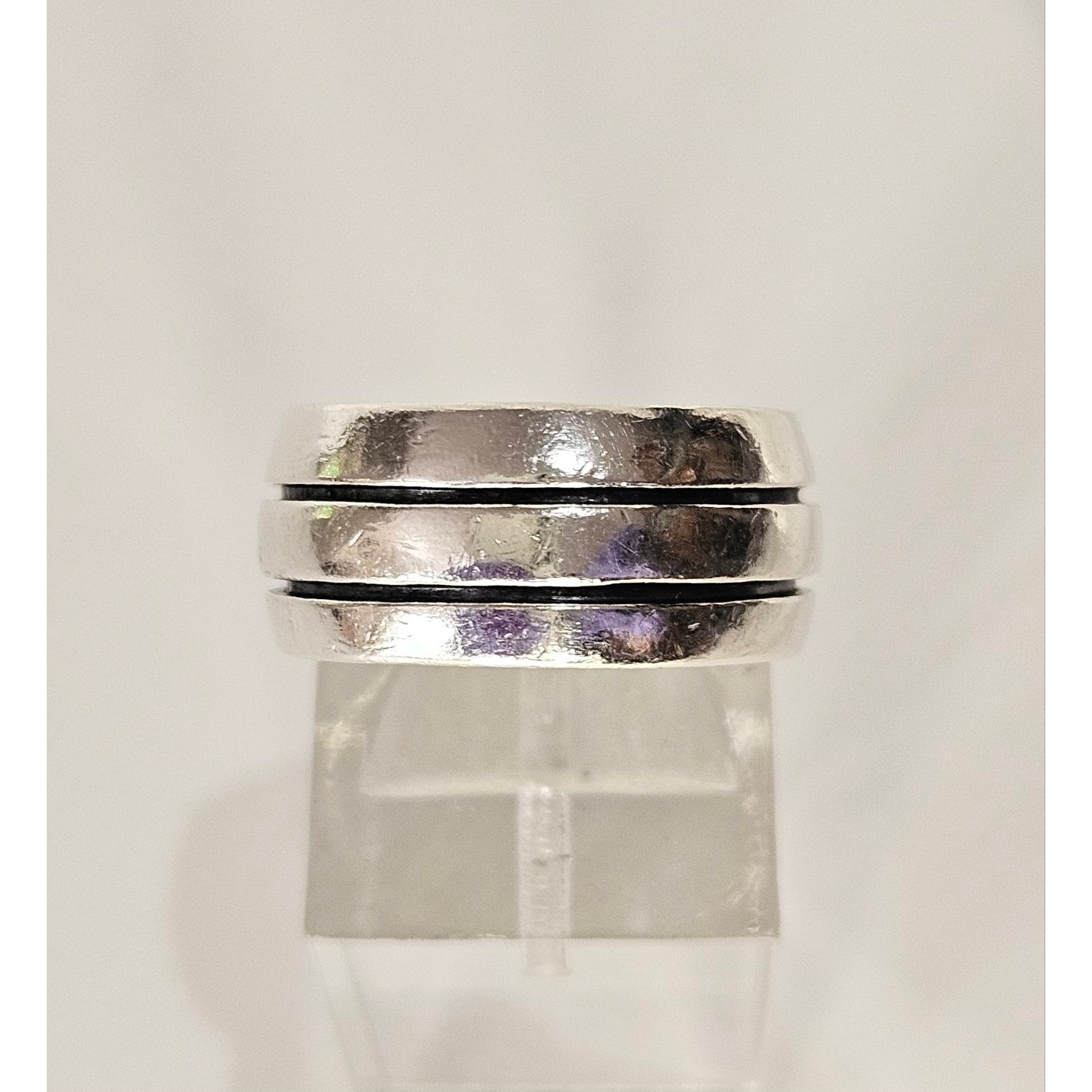Vintage Mexican Double Grooved 3 Row 925 Sterling Silver 9.5mm Band Ring Size 7