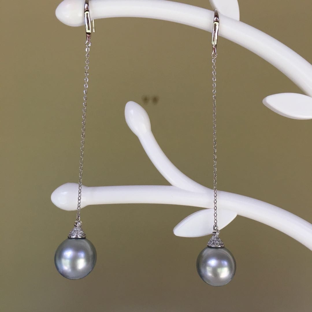 11.7mm AAAA Tahitian Seawater Silver Gray pearl 0.238cts Diamond 18Kearring 84mm