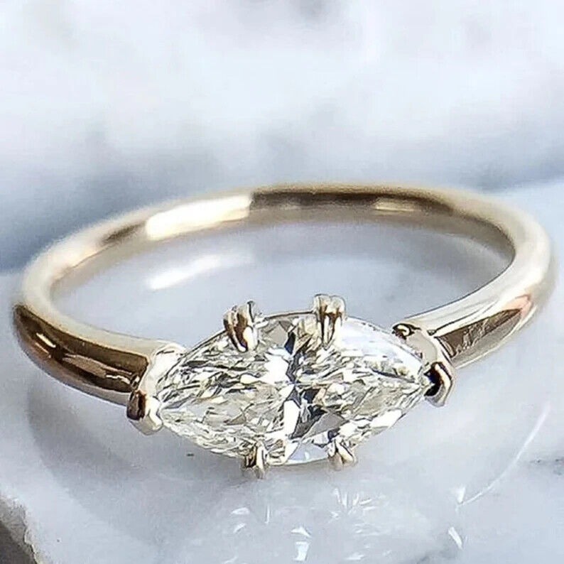 2.80 Ct Marquise Cut White Diamond Lab-Created Wedding Ring 14K Yellow Gold FN