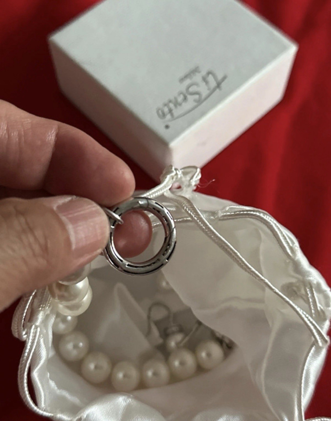 Ti Sento Milano pearl jewelry set sterling silver bracelet & drop earrings pavé