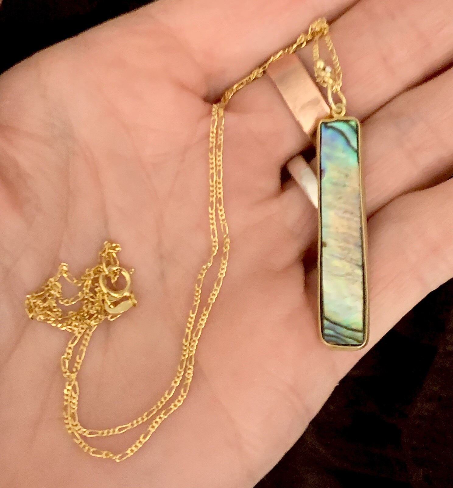 Natural Paua Shell 925 Sterling Silver (Gold) Chain Necklace 18”