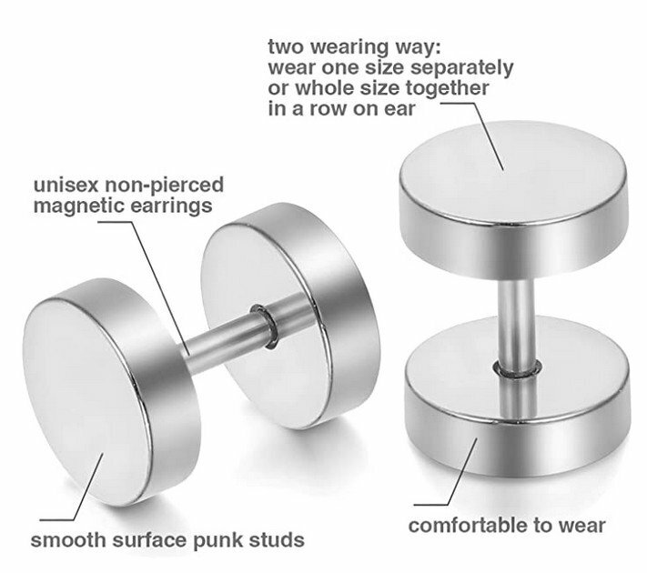 3Pairs Stainless Steel Barbell Dumbbell Screw Earring Studs for Men Women 3-14MM