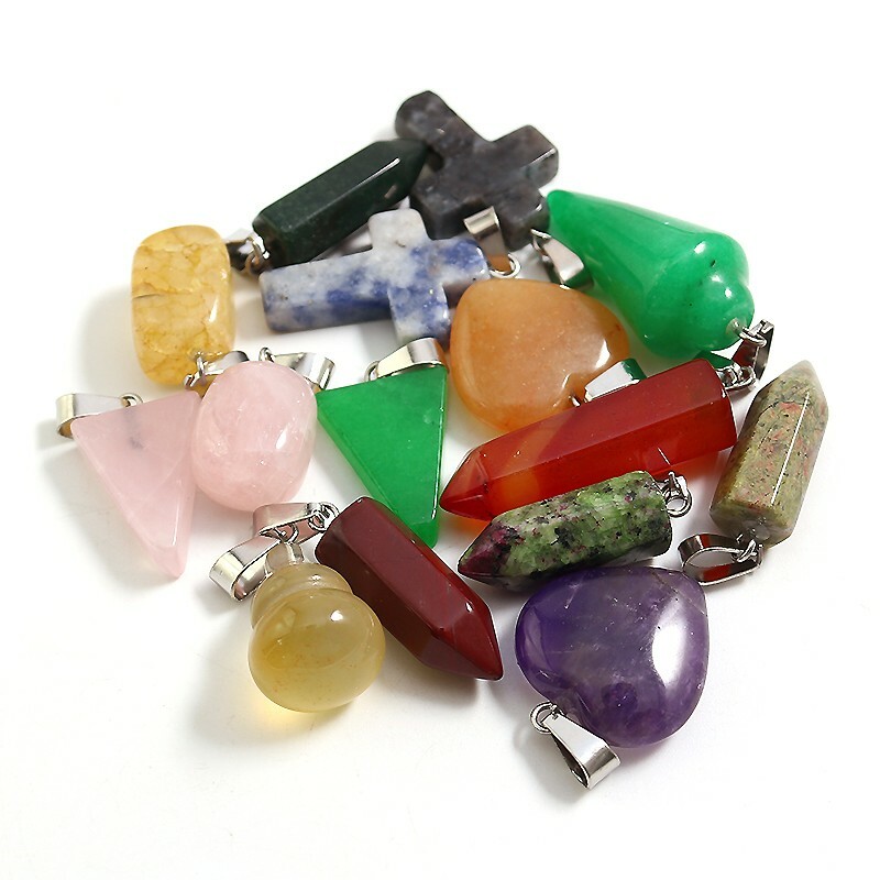 Mixed Shape Charms Healing Pendants 15pcs heart pillar cross Natural Gemstones