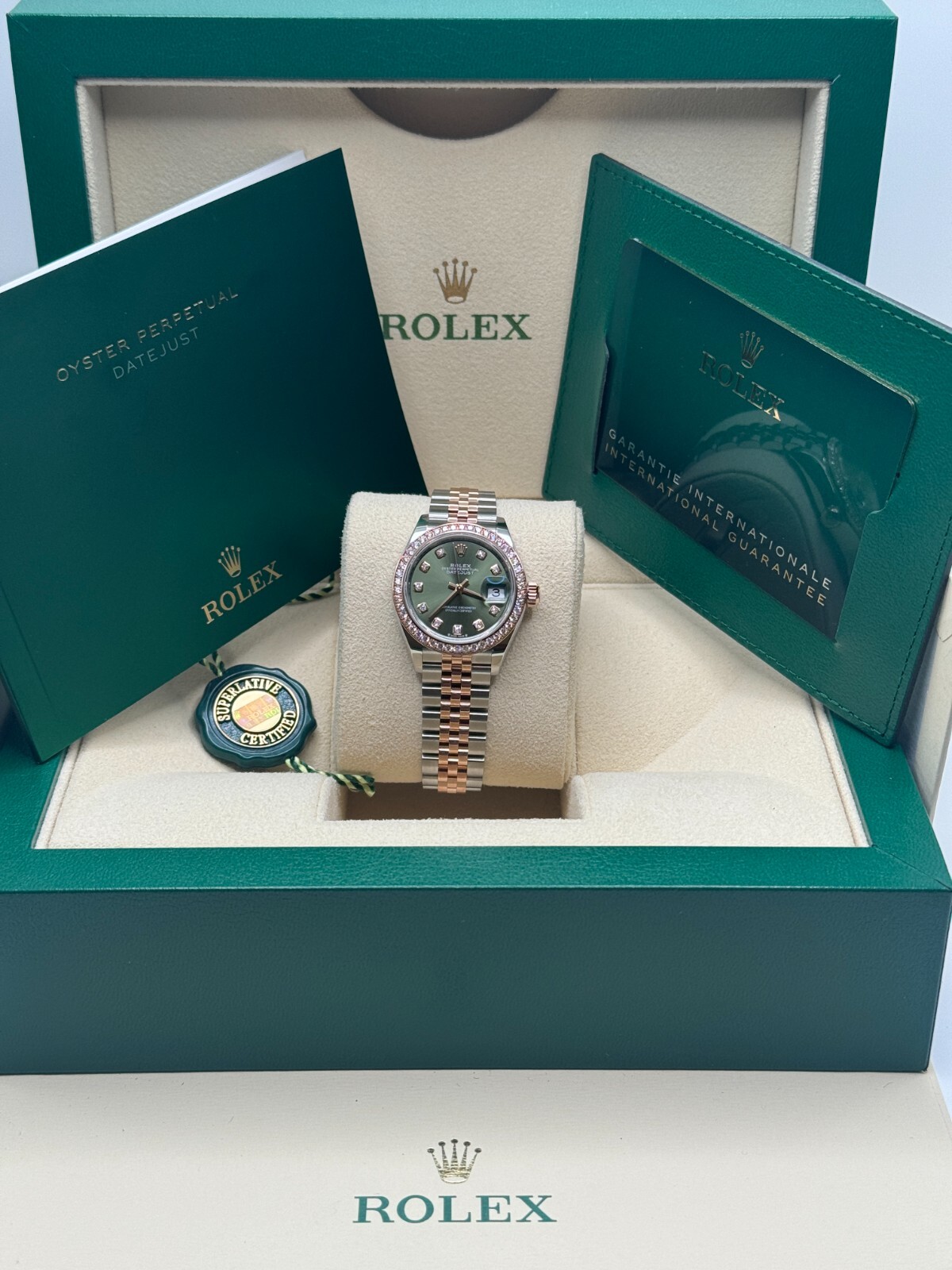 Rolex Lady-Datejust NEW Olive Green Diamond Dial 279381RBR Jubilee Bracelet