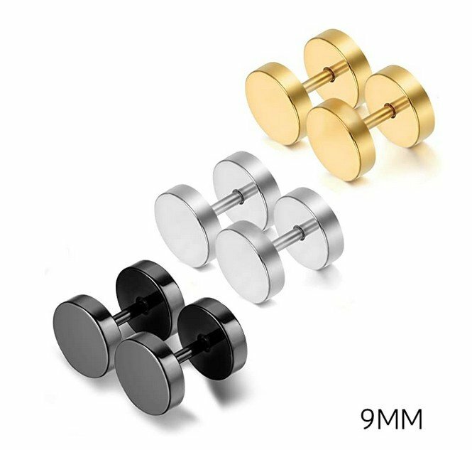 3Pairs Stainless Steel Barbell Dumbbell Screw Earring Studs for Men Women 3-14MM