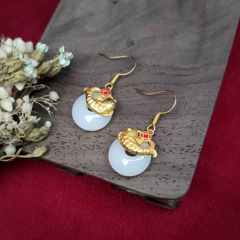 New Faux Chalcedony Donut Dangle Earrings Chinese Women